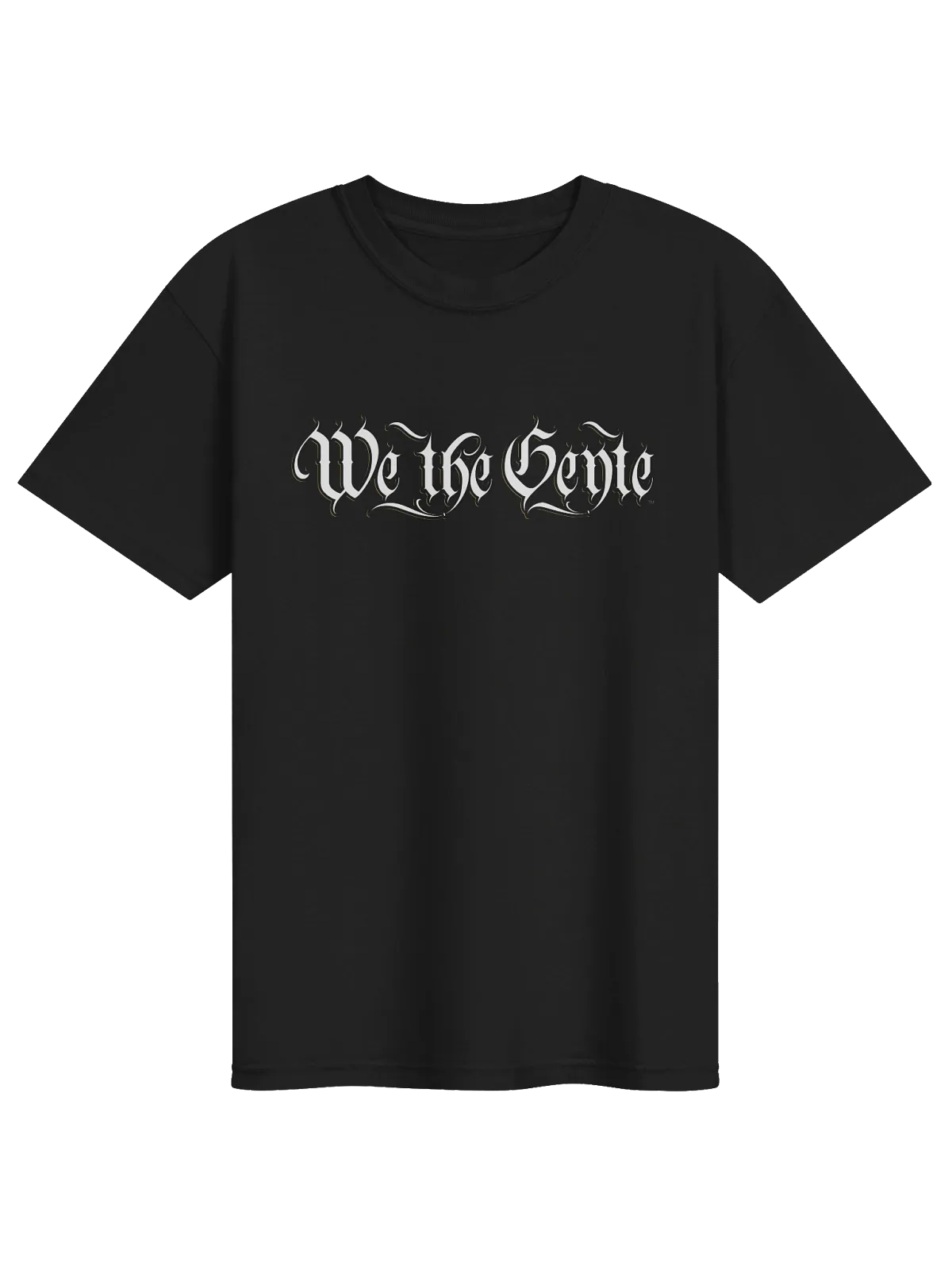 Black tee with the We The Gente blackletter logo across the chest